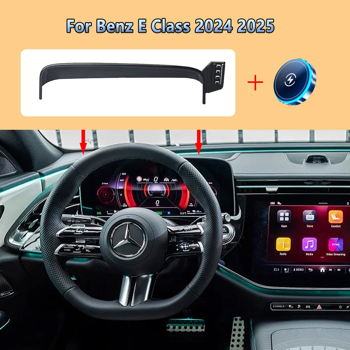 Auto-Handyhalterung für Mercedes-Benz E-Klasse W214 2024 2025 mit kabelloser Ladefunktion und spezieller magnetischer Basis