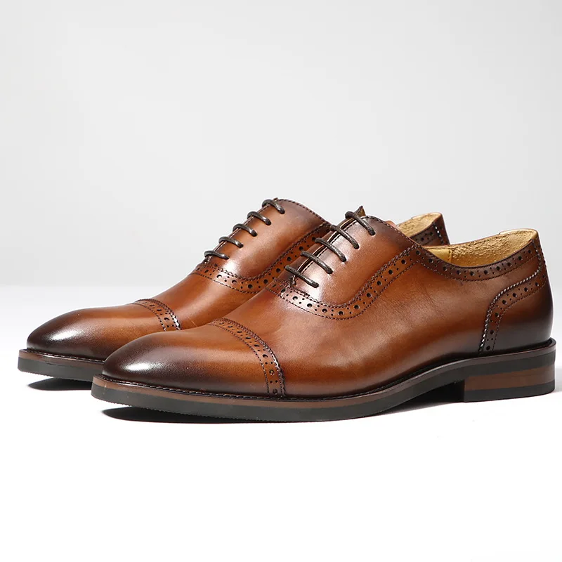 

Men's vintage leather leather brown Oxford Brogue Derby shoes Business work shoes