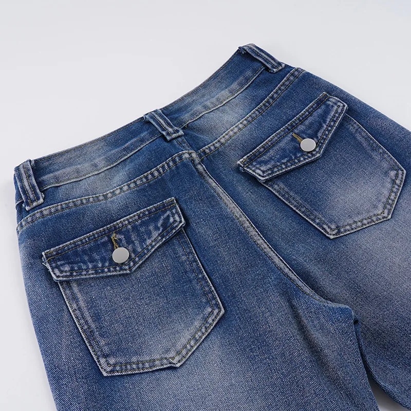 Jean en denim délavé rétro vintage pour femmes, pantalon évasé taille basse, coupe slim, amincissant, épicé, pour filles