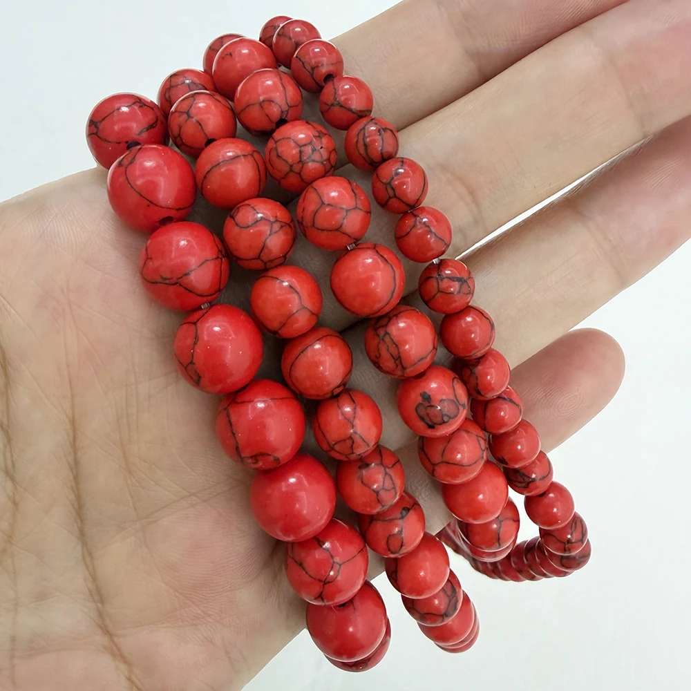 Natural Stone Chinese Red Turquoise E Round Loose Beads 15' Strand 4 6 8 10 12MM Pick Size