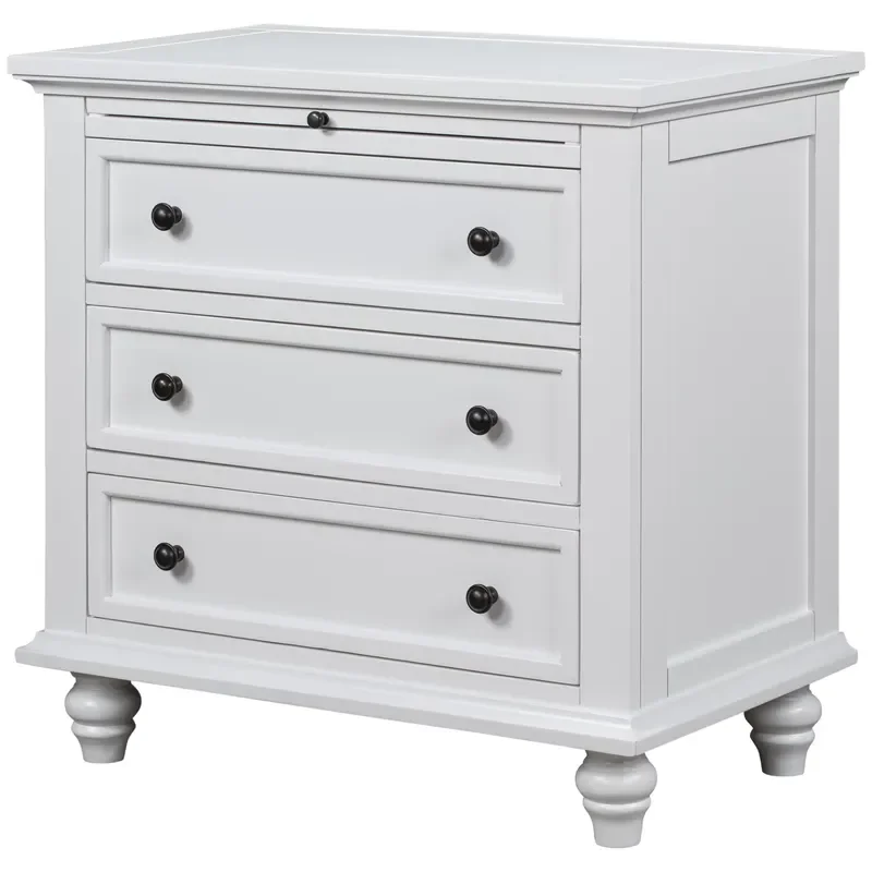 27.6'' Painted Nightstand with Pull-out Tray, Fashion Bedside Cabinet with 3 Drawers, Side Table for Bedroom
