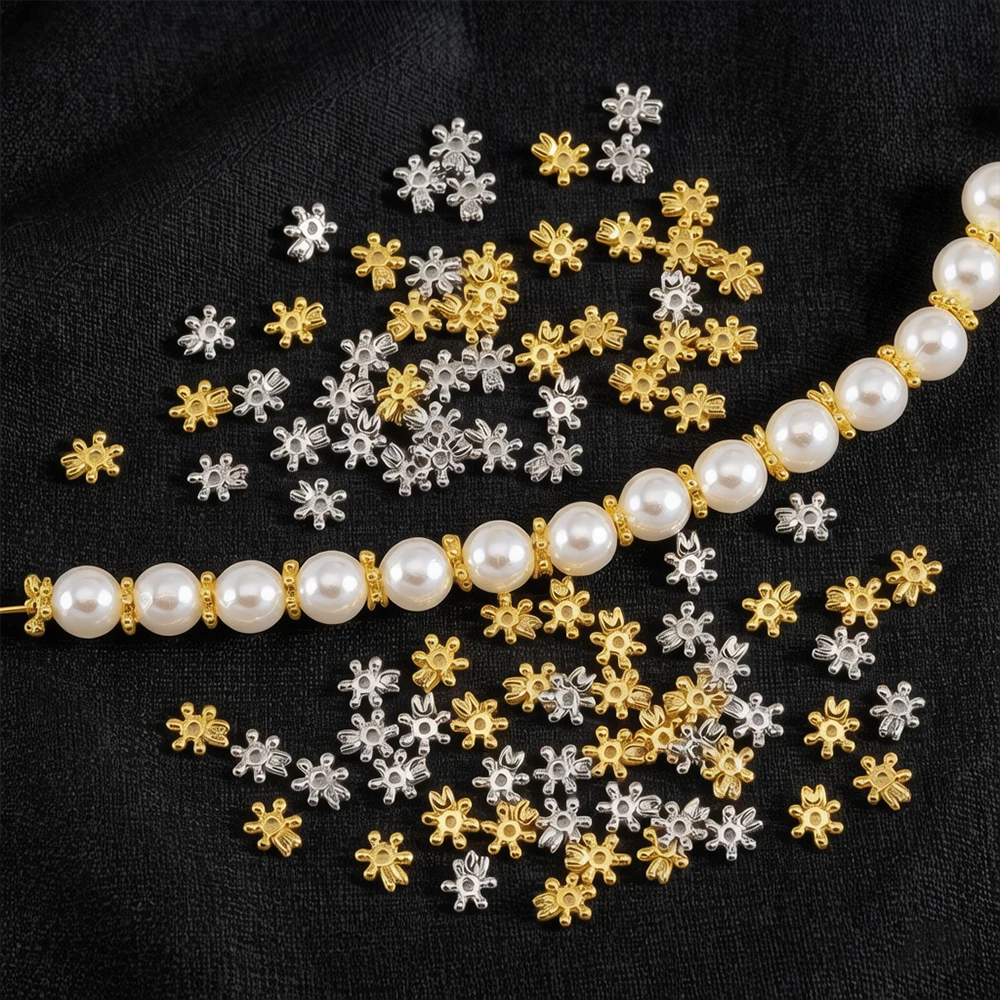 10 Or 20 Copper Color‑Preserved Snowflake Spacer Beads Small Flower Spacer Beads Handmade Beading Accessories For DIY Bracelets