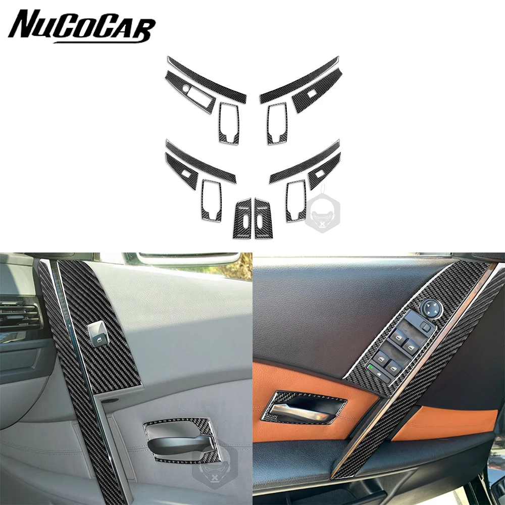 

For BMW 5 Series E60 2004-2007 Carbon Fiber Door Inner Handle Window Lift Control Panel Suits Car Interior Decoration Sticker