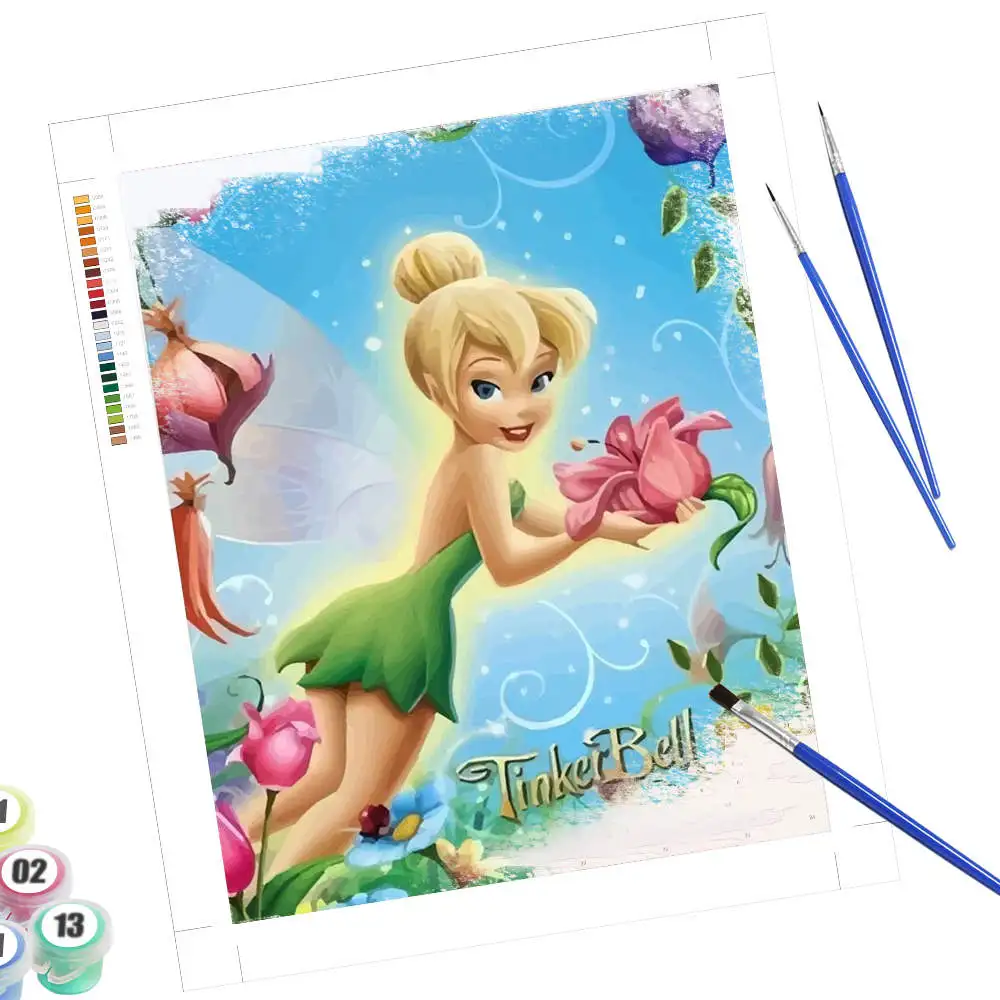 مجموعات طلاء ديزني حسب الأرقام تينكر بيل فانتسي فيريلاند لوحة زيتية رقمية يمكنك صنعها بنفسك مجموعة زهور فنية ديكور يدوي #5