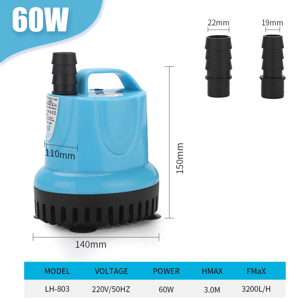 10/18/25/45/60/85/105W Dompelpomp Aquarium circulatiepomp Filter bodem zuigpomp Aquarium Waterpomp