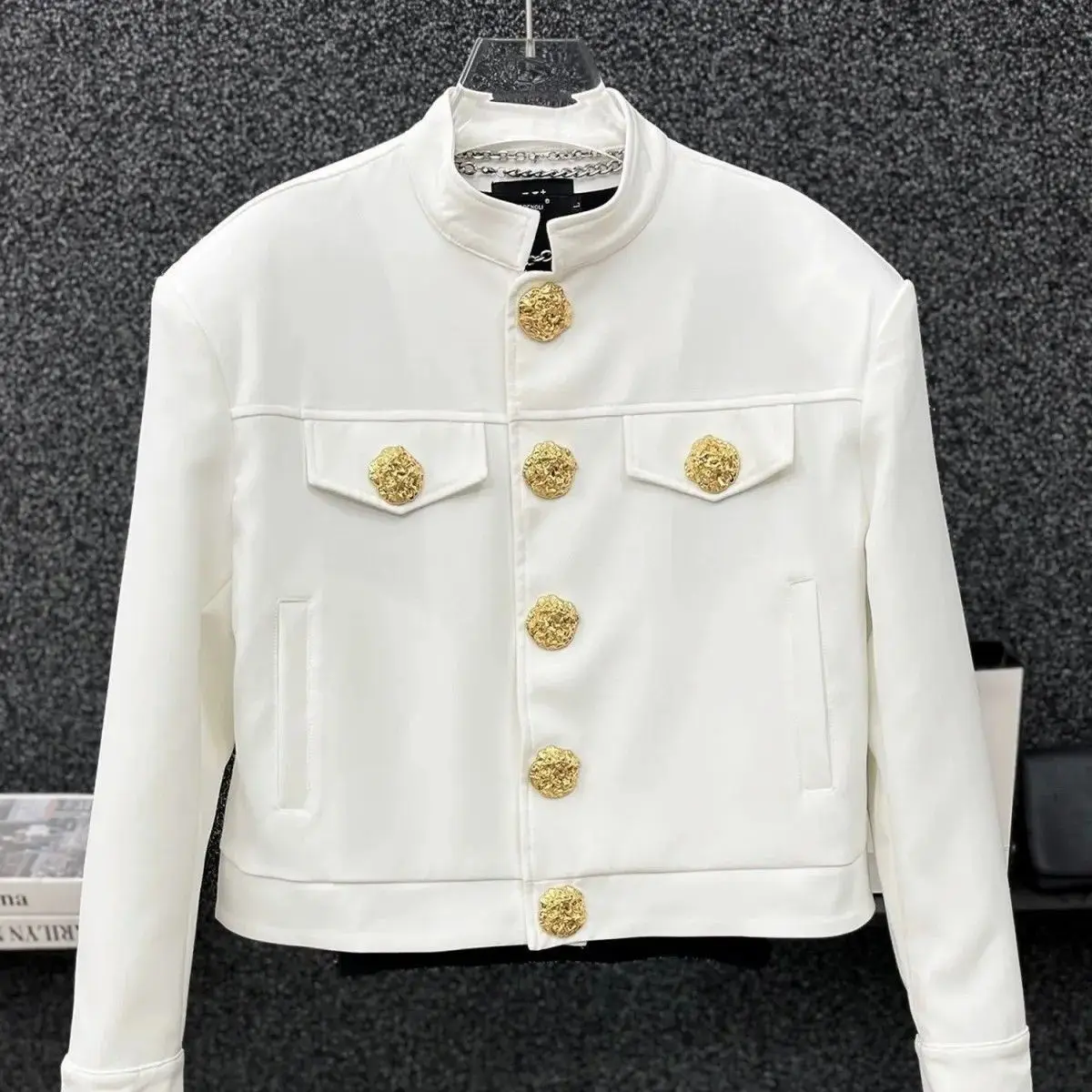 Stand-up Collar High-end Stylish Men's Short Jacket Cool Trendy Featuring Unique Metal Buttons Autumn Mens Clothing Coat