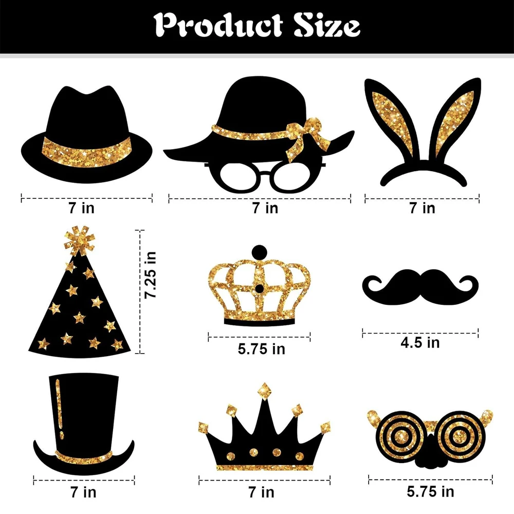 24 Pieces Party Photo Booth Props for Birthday Weddings Graduation Prom New Year Party Supplies Mix of Hats Lipstick Tie Crowns