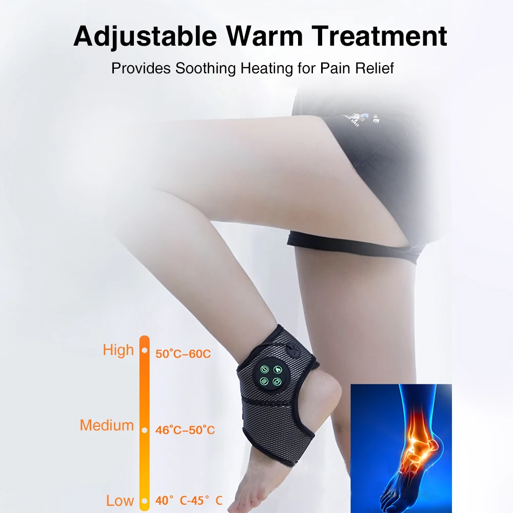 Smart Ankle Brace Air Pressure Vibration Ankle Massager Foot Compression Air Massager Electric Feet Heating Brace Massager