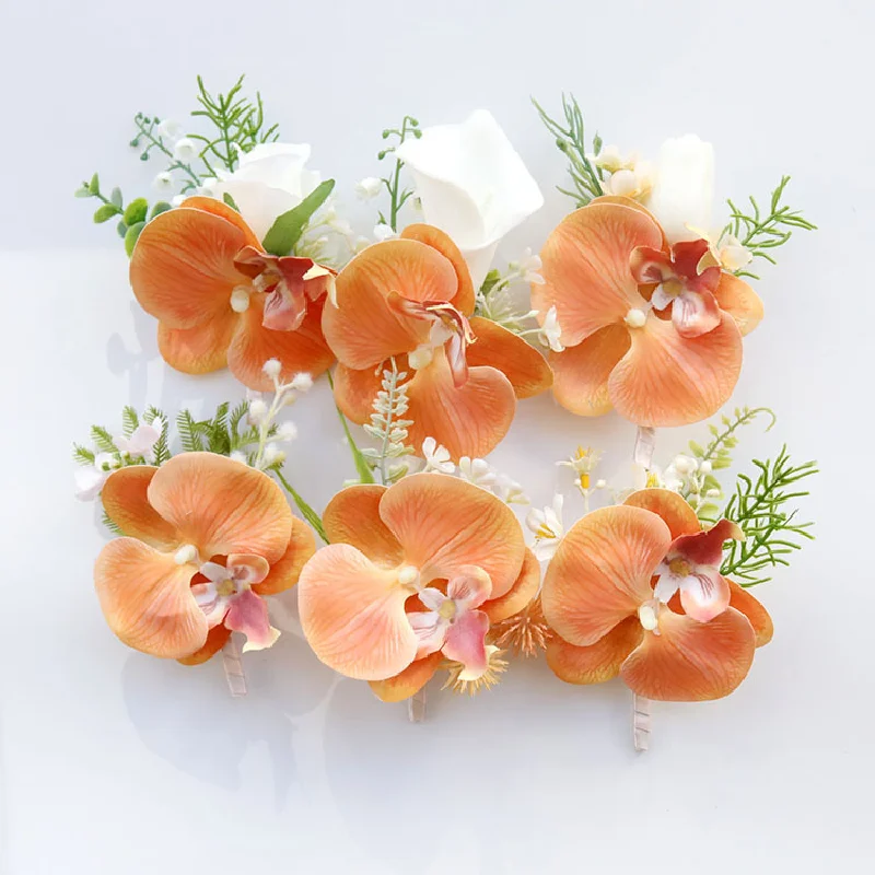 2403Wedding supplies banquet guest artificial flower bridegroom bride corsage hand honey peach pink