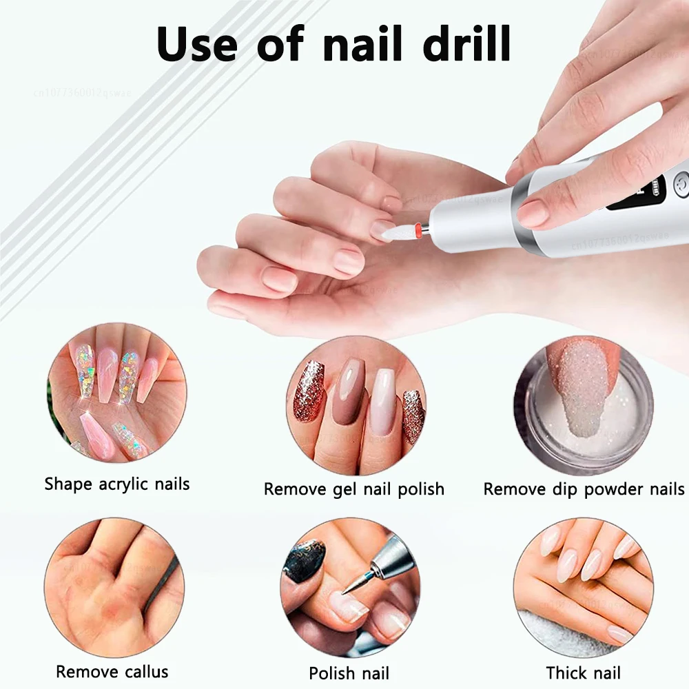 Cordless Mini Electric Nail Drill, Lixadeira, Arquivo para Manicure, Mini Polidor de Unhas, Removedor de Gel, Art Pen