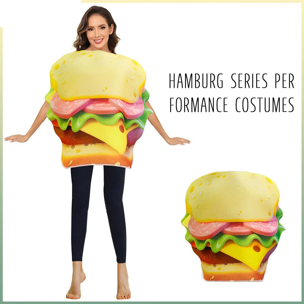 

Halloween Burger Cosplay Adult Role-playing Prop Clothes Funny Weird Stage Performance Outfit Traditional Chinese Costume