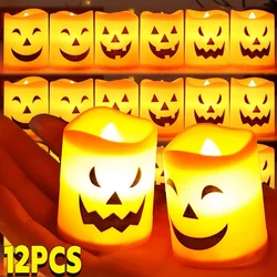 12/1PCS Halloween Pumpkin LED Electronic Candle Light Battery Powered Flameless Candles Home Decor Lamp Party Ornaments Props