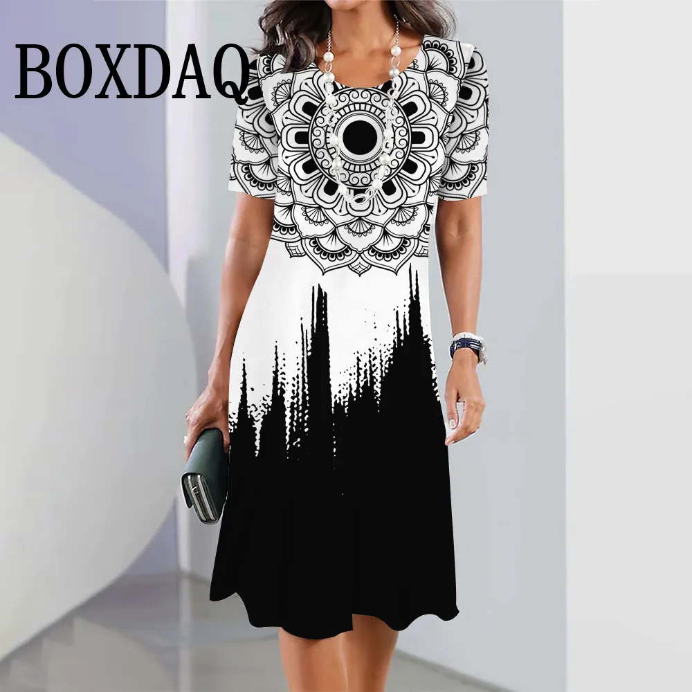 New Fashion Dress Women Gradient 3D Print Pullover Dresses Summer Short Sleeve O-Neck Loose Dress 2025 Female Clothing Sundress