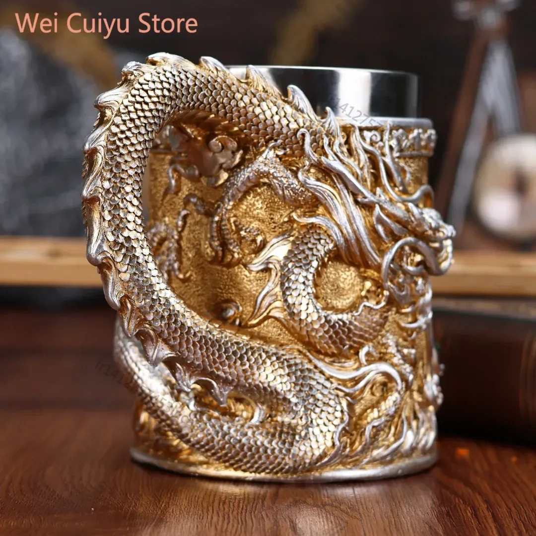 600 مللي الذهبي النحاس التنين البيرة الراتنج Tankard 304 الفولاذ المقاوم للصدأ القرون الوسطى فنجان شاي القهوة البيرة القدح النحاس اللون جديد شريط الحفلات