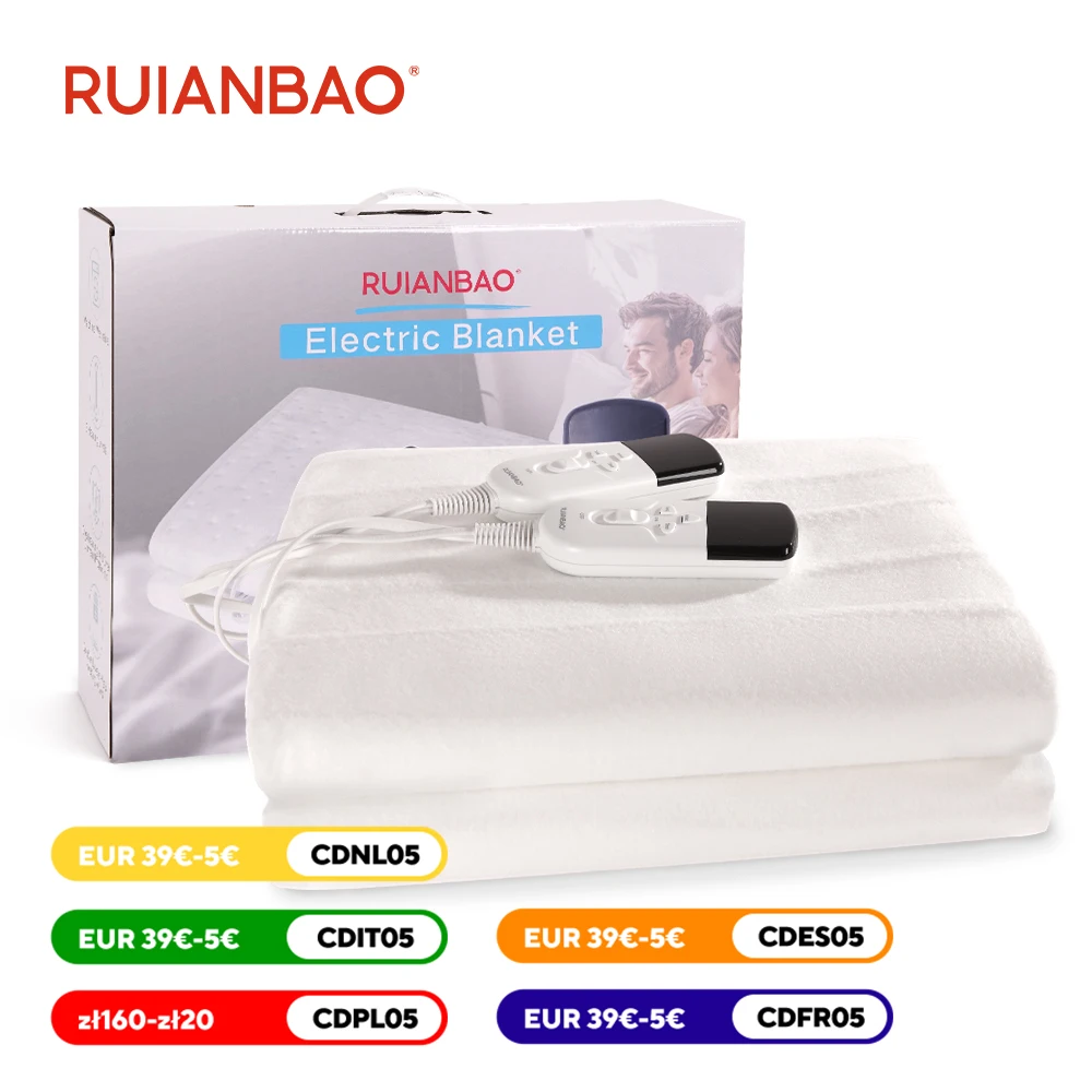 RUIANBAO Electric Blanket with 3 Heat Settings,  Removable Controller, Washable, Superior Comfort Polyester (160 x 140)