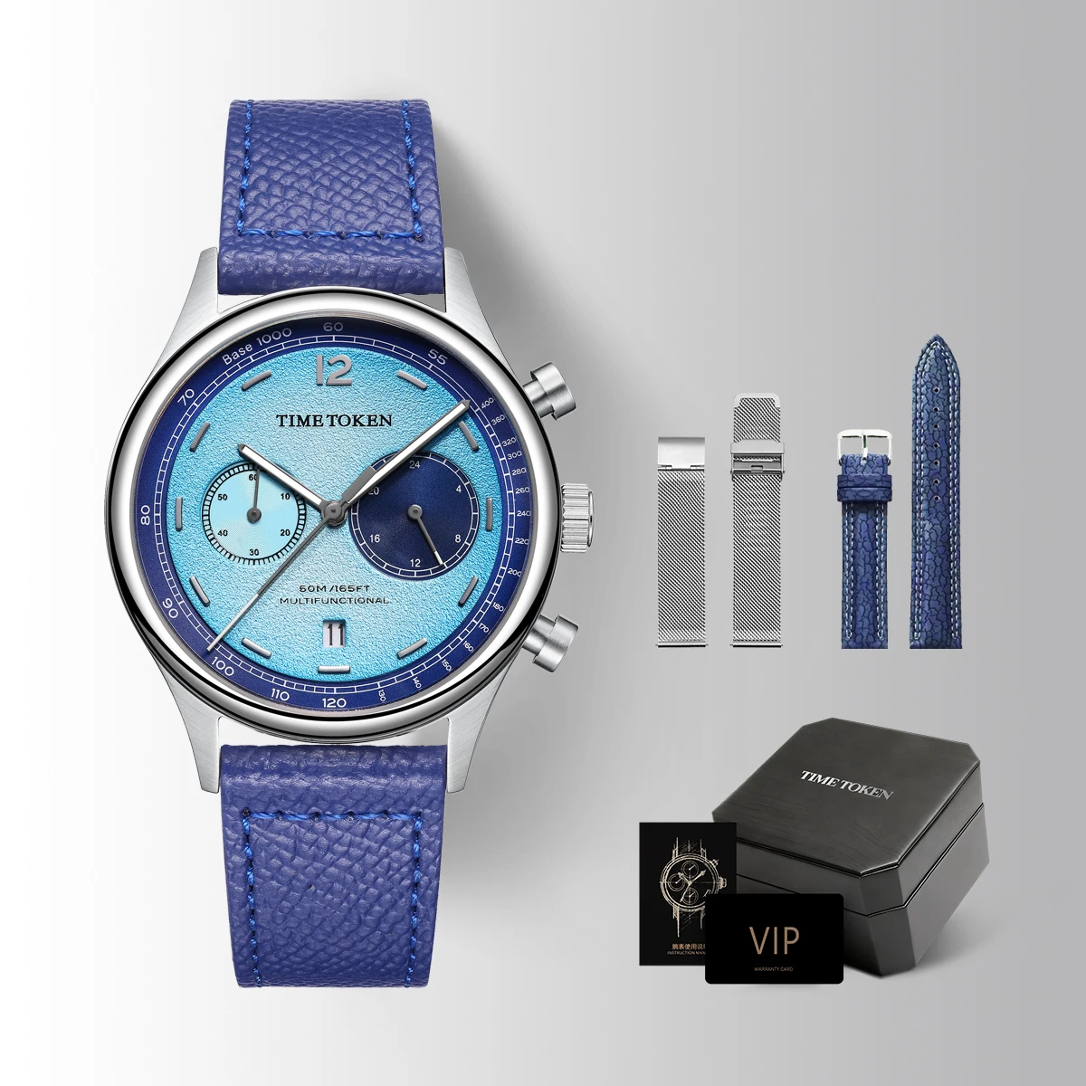 

Chronograph Watch Set Blueberry Dial Japan Miyota OS21 Movement Men's Watch Waterproof Domed Sapphire Calendar style