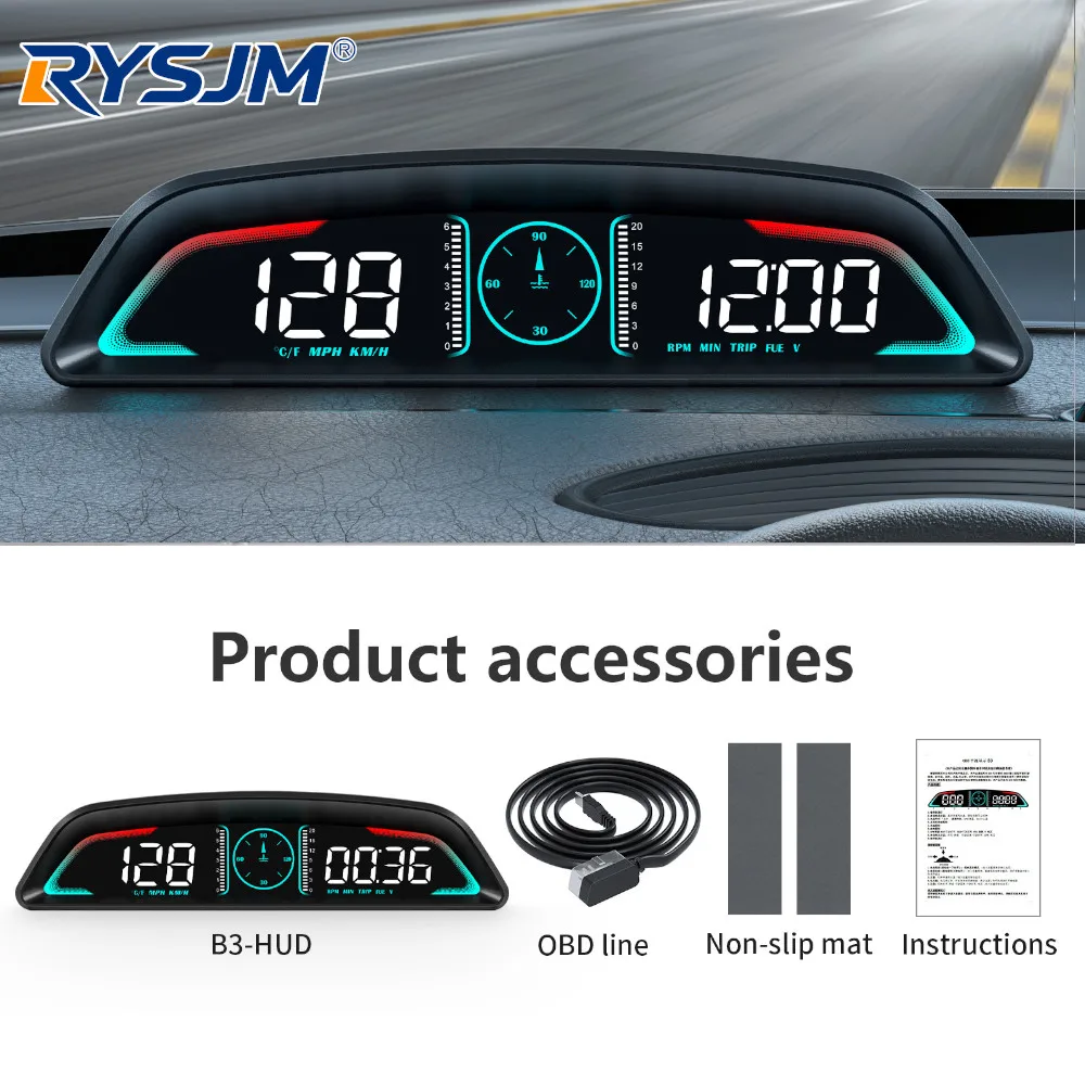 B3 Head Up Display Car OBD2 Gauge Multifunctional Display Digital Speedometer RPM Water Temp Volt Drive Reminder Alarm