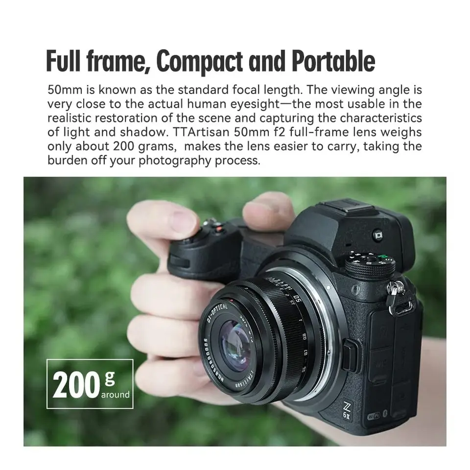 TTArtisan 50mm F2 Full Frame Manual Focus Lens for Sony E Fujifilm XF FUJI X Leica L Nikon Z Camera Lens