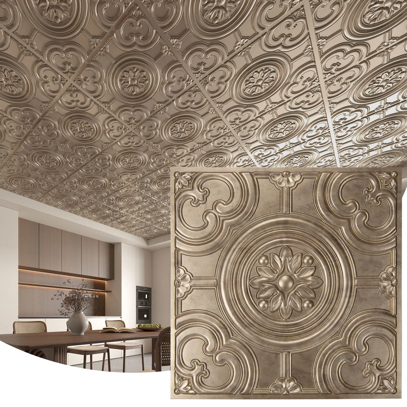 

Art3d, 12 упаковок, 24 x 24 дюйма, потолочная плитка, водонепроницаемые потолочные панели, 3D-потолочная плитка в винтажном стиле, декор потолка