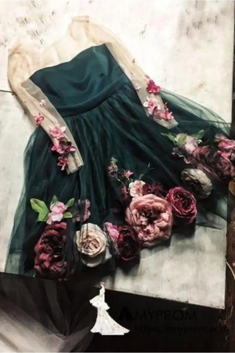 Meglehetős 3D Virágos hölgyek Koktél ruhát Hiánytalan Ingujj Virágos cropped Hazatérés robes Delaware soirée Jószagú báli gowns vestidos Delaware fiesta