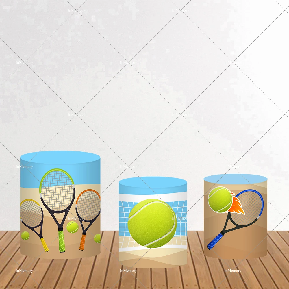 Tennis Sports Round Backdrop Kids Adult Birthday Party Decoration Bright Green Tennis And Racket Circle Background Plinth Cover