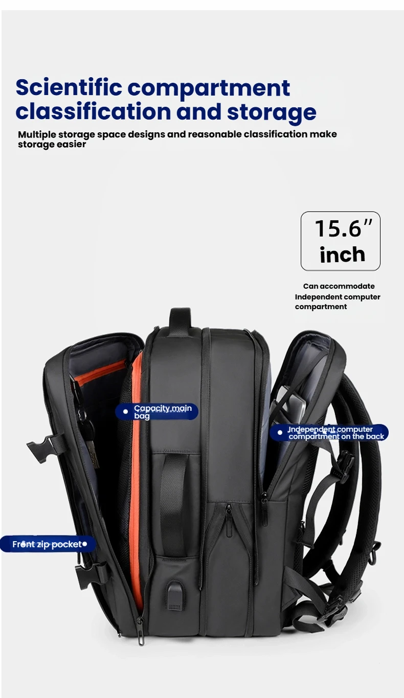 حقيبة السفر للرجال حقيبة ظهر للأعمال المدرسية حقيبة USB قابلة للتوسيع سعة كبيرة للكمبيوتر المحمول حقيبة ظهر عصرية مقاومة للماء #4