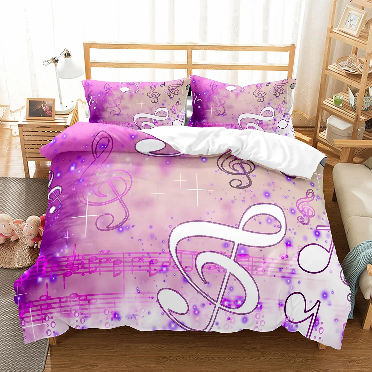 Musical Note Duvet Cover Single Queen Music Note Comforter Cover Music Theme Bedding Set Geometric Striped Pattern Quilt Cover