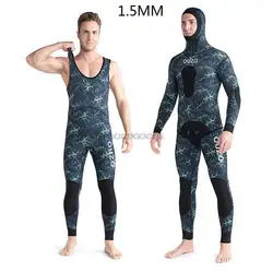 Men Spearfishing Wetsuit Neoprene 1.5mm 5MM Open Cell Camouflage Diving Suit 2pcs Set for Hunting Scuba Dive