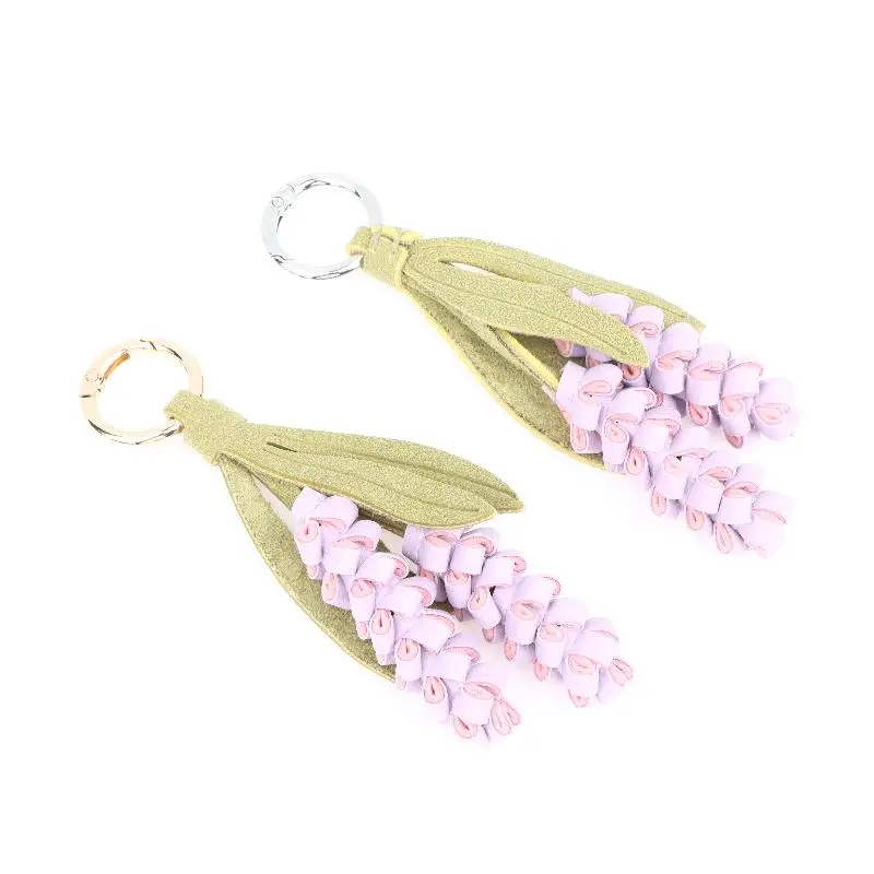1 Stück Lila Lavendel-Osmanthus-Blumen-Schlüsselanhänger, Niedliches PU-Leder Blumen-Taschenaccessoire für Liebende/Realistische Blume/Gutes Geschenk – Detail 5
