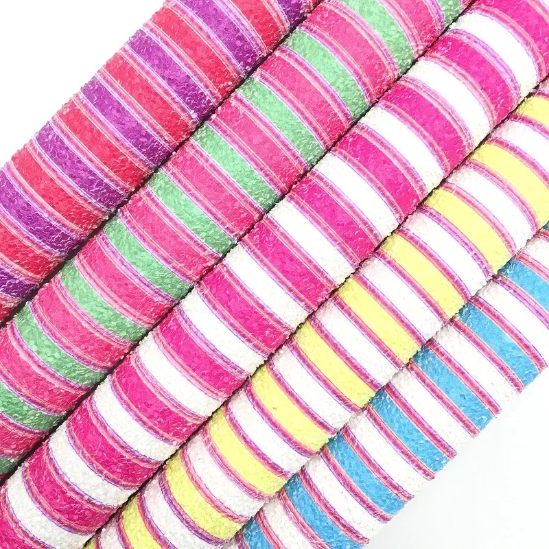 Amonglitter Stripes Printed Chunky Glitter Leather Fabric Sheets, Glitter Fabric for DIY Bows Bags Shoes 21x29cm A4 size MB014A