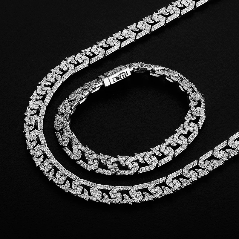 

Hip Hop Claw Set 5A+ CZ Stone Bling Iced Out 10mm Arrow Cuban Miami Link Chain Necklaces for Men Charm Rapper Jewelry Gift