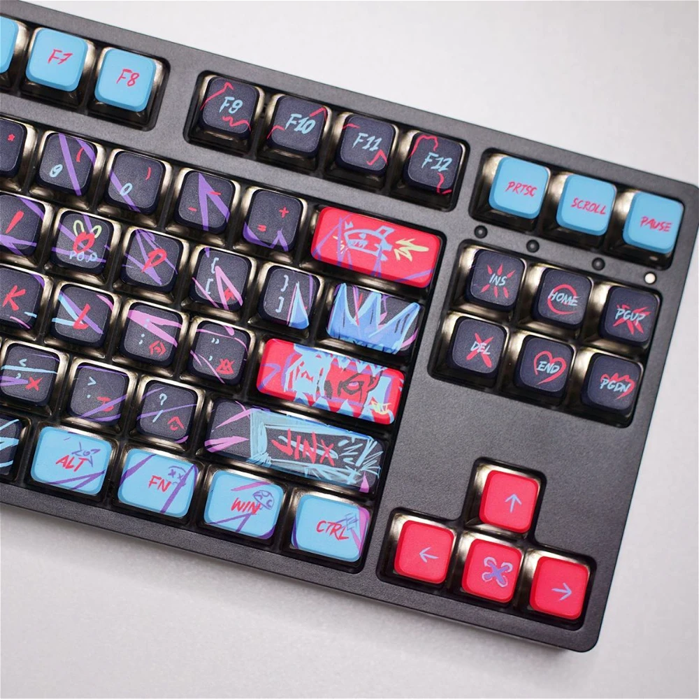119 Key PBT+PC Jinx Dual City Battle Keycap Set OEM Four Sided Transparent Suitable for MX Mechanical Keyboard