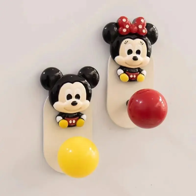 Cute Disney Mickey Minnie Shelving Cartoon Color Ball Stick Hook Refrigerator Sticker Punch Free Entry Door Back Storage Shelf