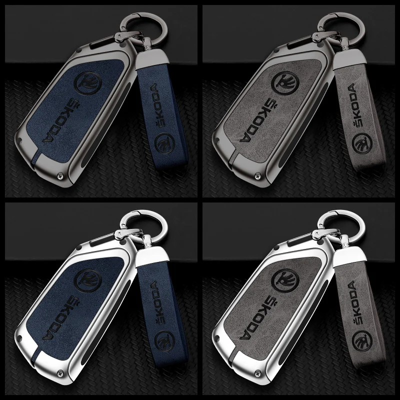 High Quality Leather Car Key Case Cover For Skoda Superb A7 Kodiaq Octavia A8 2021 Leather Shell Fob Holder Keyless Accessories