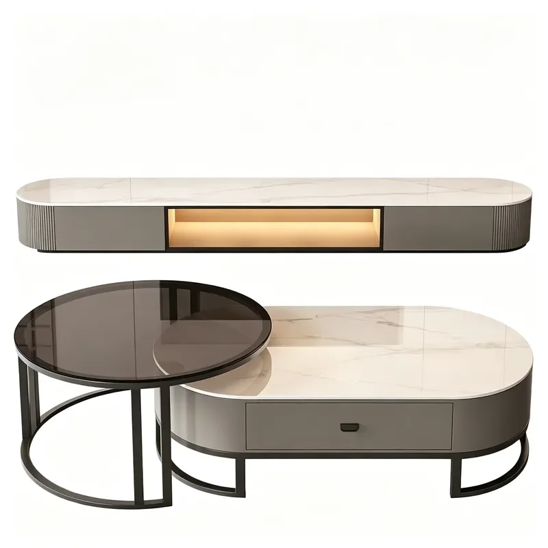 Modern Light Luxury Oval Rock Slab Coffee Table for Living Room Small Apartment Home Minimalist Tea Table Design
