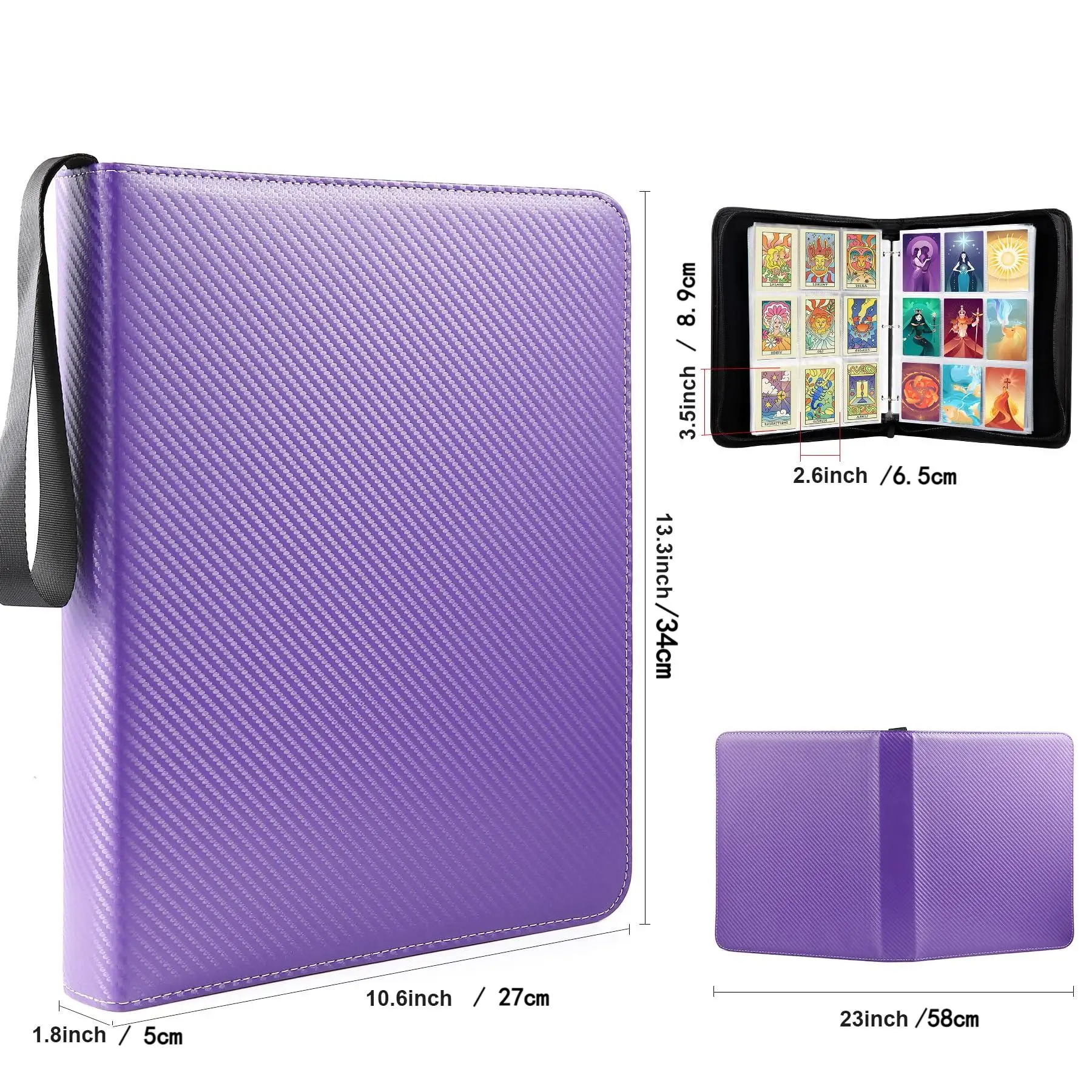 900 Double Sided 9 Pocket Collector Trading Card Binder 50 Removable Sleeves with Zipper PU Leather Cover Card Collection Album