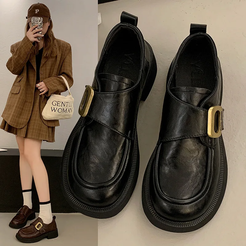 Sapatos Boken de sola grossa para mulheres para aumentar a altura novo outono 2025 pacote completo Boken sapatos únicos para mulheres