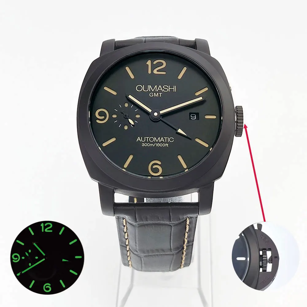 Orologio vintage da 45 mm ST2557 GMT con movimento meccanico automatico, orologio su misura con vetro minerale ad alta resistenza