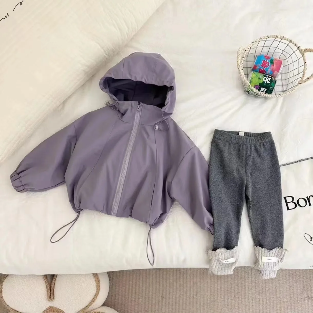 Girl'S Trench Coat Sets Spring Autumn Children Baby Kids Infants New Loose Hooded Storm Jacket +Casual Pants Suit