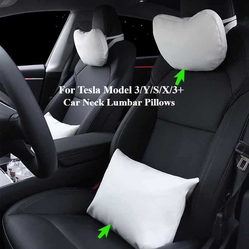 For Tesla Model 3/Y/S/X/3+ Neck Lumbar Memory Cotton Car Seat Headrest Neck Pillow Nappa Leather New Model3 Highland Accessories