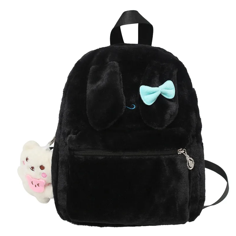 Girl Lovely Nylon Schoolbags Dirt-resistant Large-capacity Plush Texture Student Backpack Versatile Simplicity Rabbit Knapsack