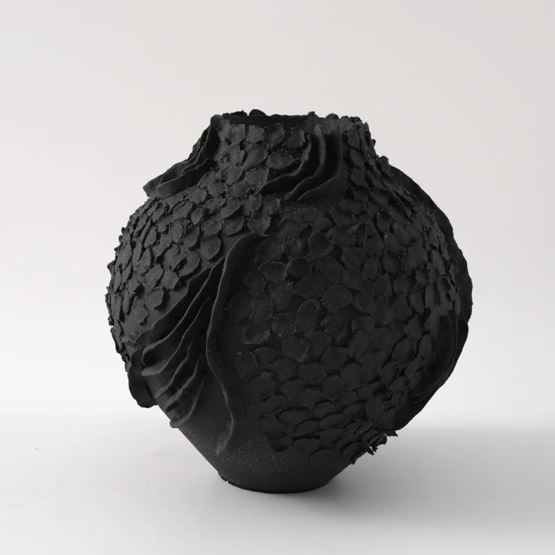 Wabi Sand Medieval Texture Ceramic Vase Art Home Fish Scale Pattern Flower Arrangement Ornament