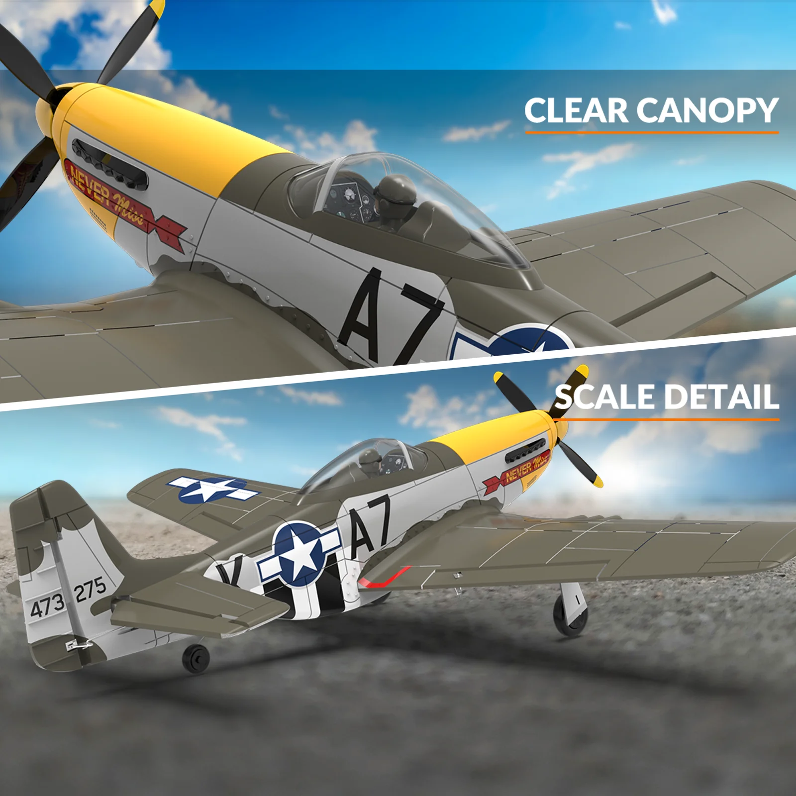 طائرة Volantex مقاس 500 مم RC، طائرة P-51 Mustang RTF RC بدون فرش، بهلوانية بمفتاح واحد، ثابتة وآمنة، مناسبة للاستخدام في الهواء الطلق والهدايا #6