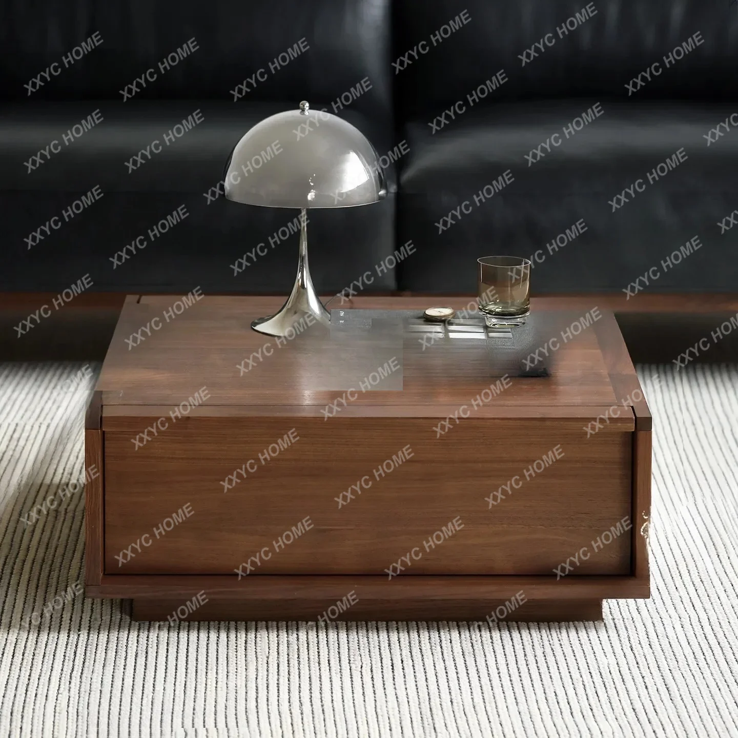 walnut double pumping storage square coffee table
