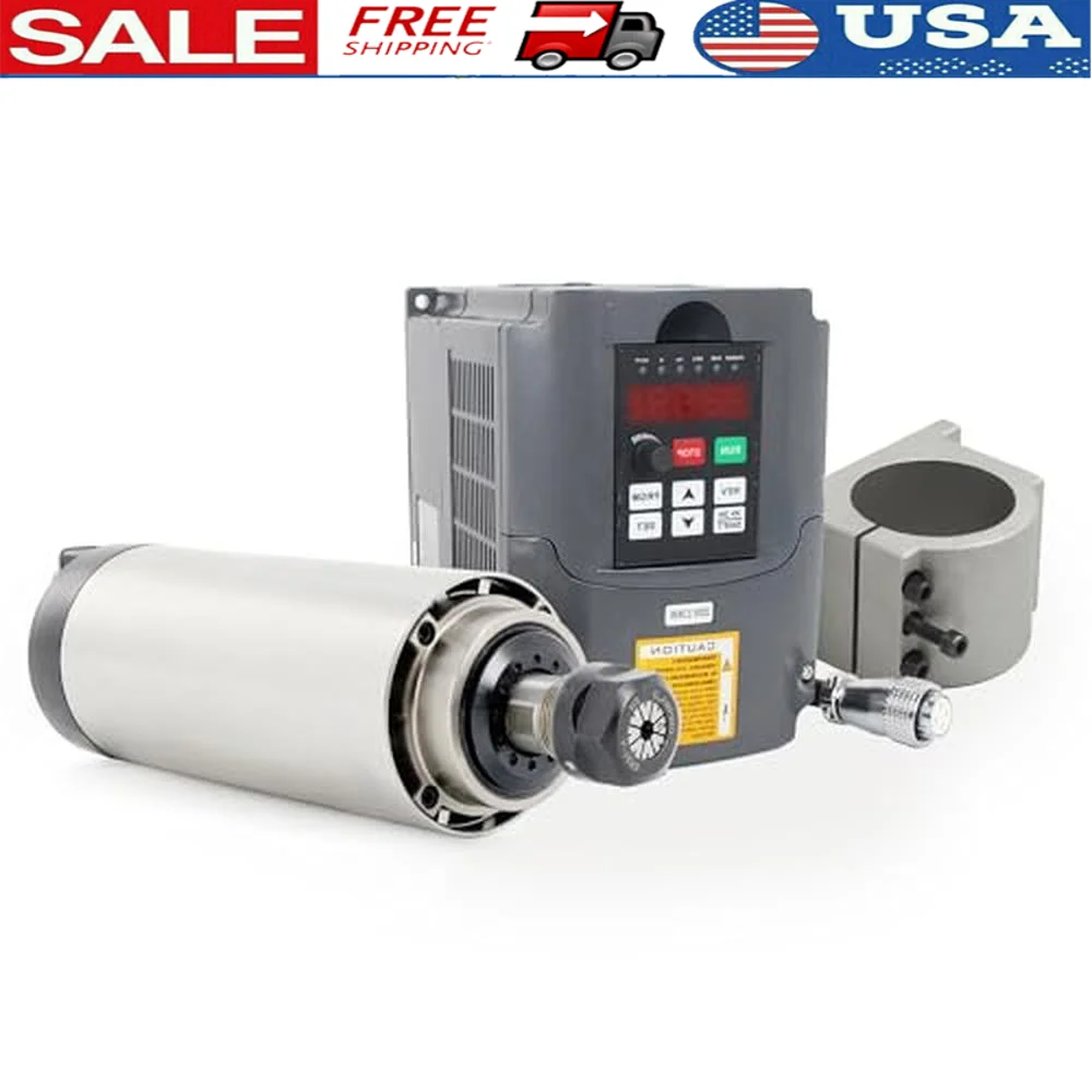 220V 2.2KW ER20 Air Cooled Spindle Motor Kit VFD Inverter 24000RPM Single to 3 Phase