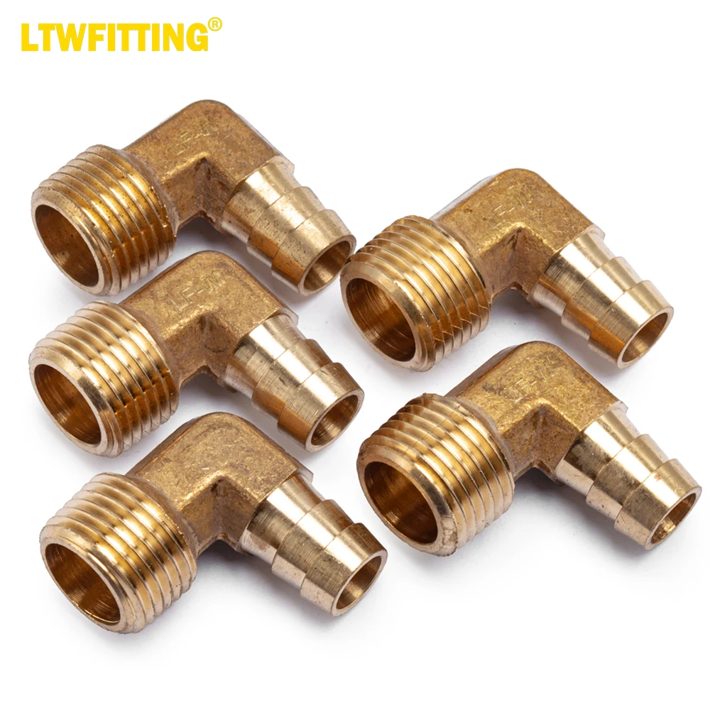 

LTWFITTING LF 90 Deg Elbow Brass Barb Fitting 1/2" Hose Barb x 1/2" Male NPT Thread Fuel Boat Water (Pack of 5)