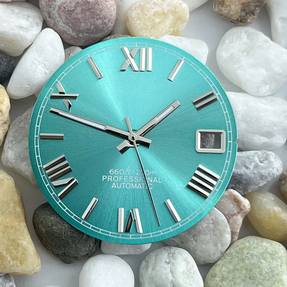 28.5mm Dial with NH35 Movement. Roman Numerals. No Night Light. Sungrain Texture. High-Quality Dial.