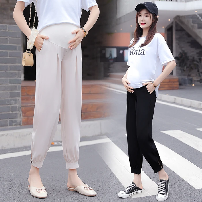 New Maternity Pants Summer Bloomers Fashion Versatile Outer Wear Chiffon Drape Loose Nine-point Maternity Pants Pregnancy