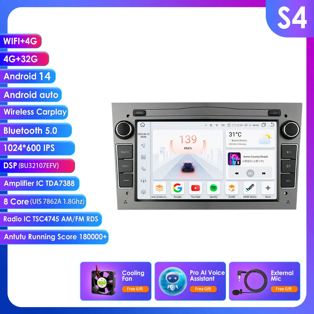 128G 4G-Lte Android 2din Auto Gps Speler Voor Opel Astra H J 2004 Vectra Vauxhall Antara Zafira Corsa C D Vivaro Meriva Veda Radio