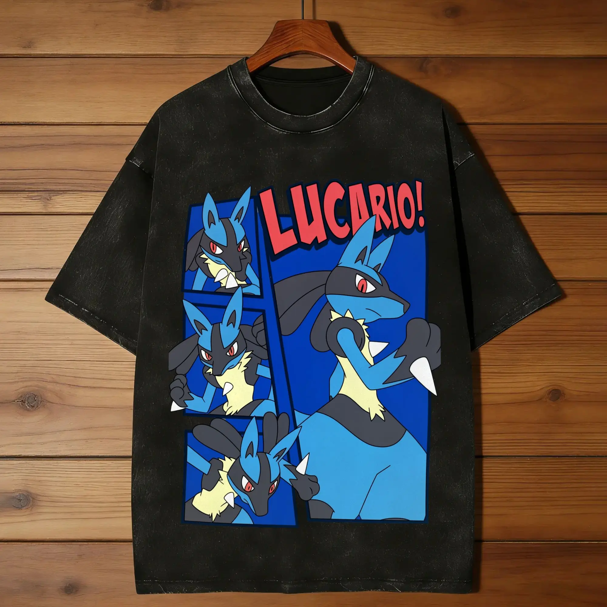 Pokémon Lucario Blue T Shirts for Men Pure Cotton Funny T-Shirt Crew Neck  Tee Shirt Short Sleeve Clothes Birthday Present